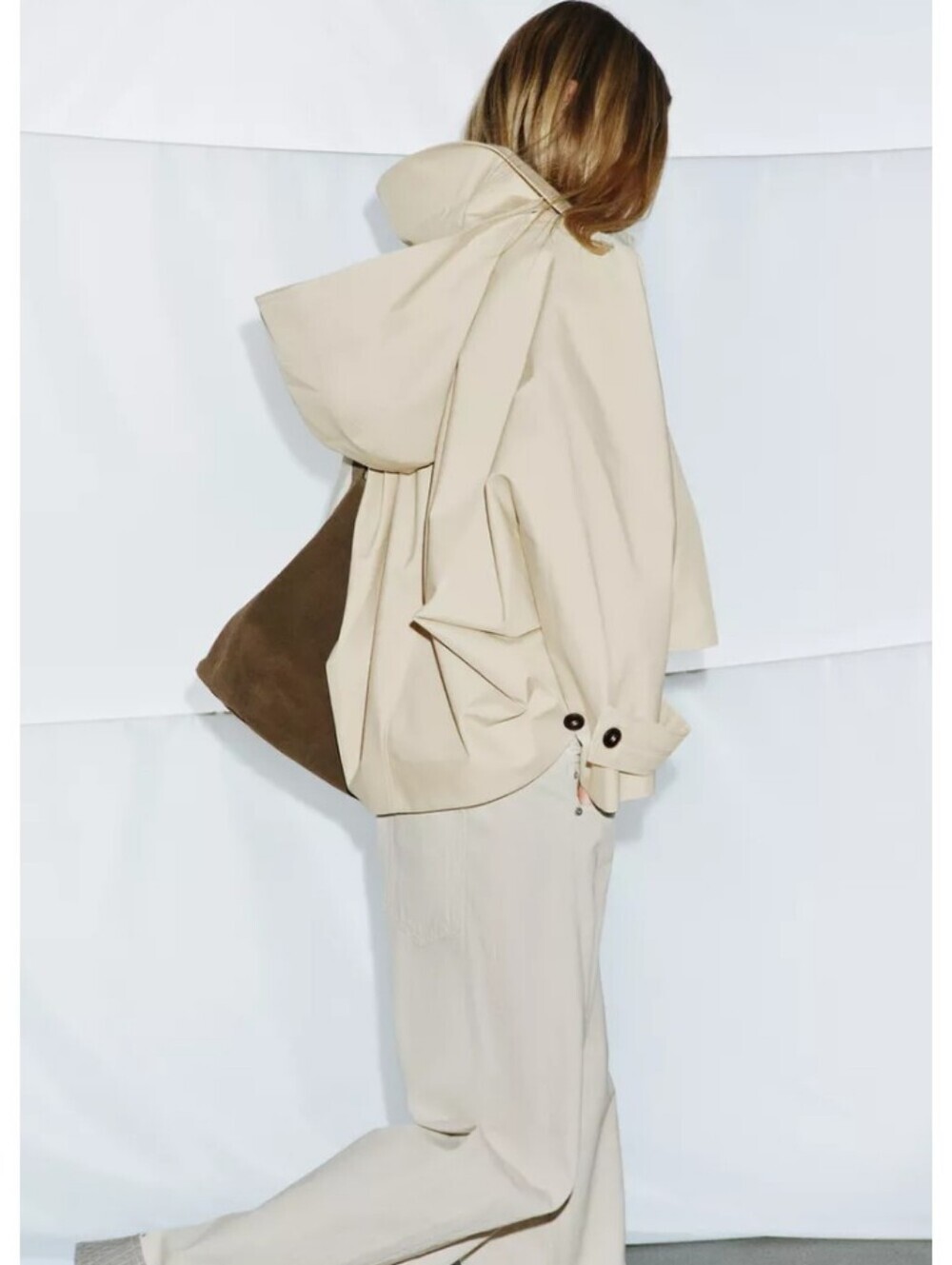 Zara ZW Collection Cropped Water Resistant Beige Trench Coat Jacket - Picture 6 of 12
